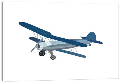 Blue Watercolor Plane Canvas Art Print - Airplane Art