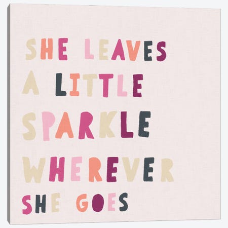 Square Pink She Leaves Sparkle Canvas Print #LEH253} by Leah Straatsma Canvas Artwork