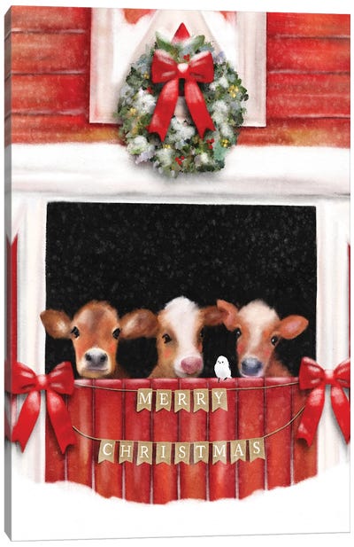 Christmas Cows Canvas Art Print - Farmhouse Christmas Décor