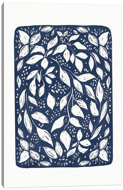 Blue Lino Floral Canvas Art Print - Leah Straatsma