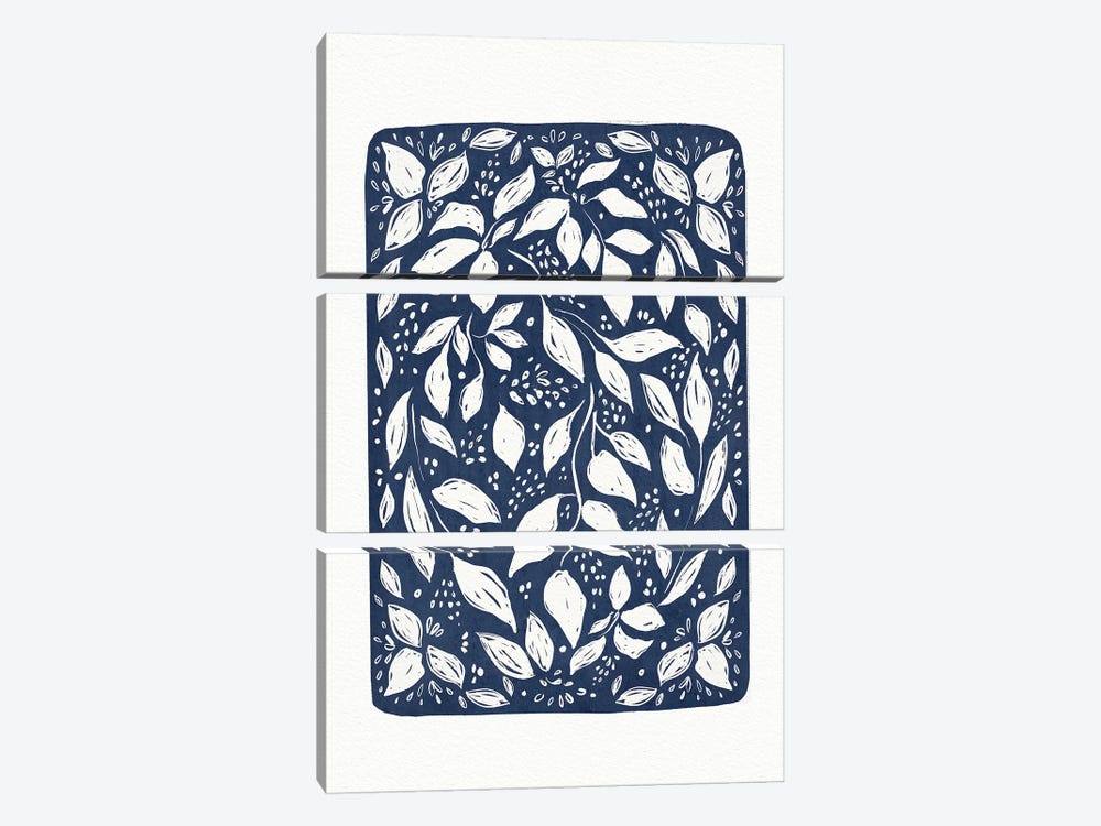 Blue Lino Floral by Leah Straatsma 3-piece Canvas Art