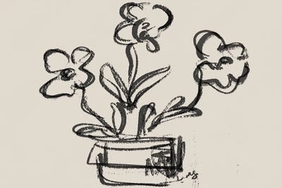 Sketched Peonies In Vase by Leah Straatsma framed canvas print