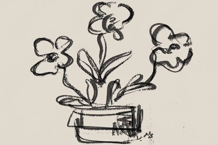 Sketched Peonies In Vase