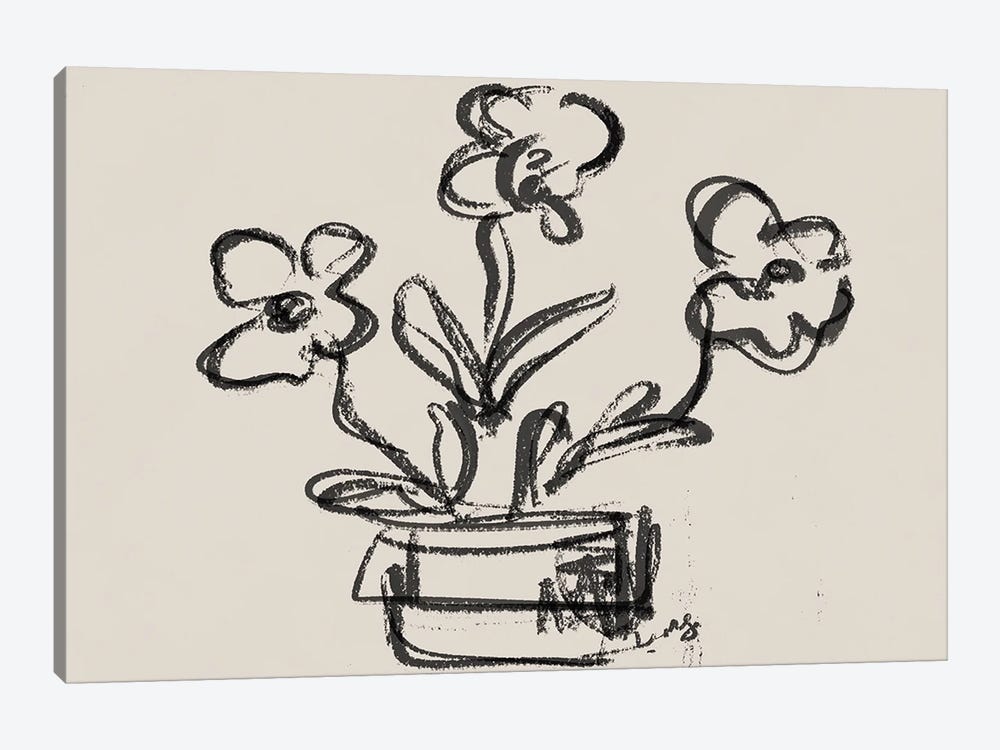 Sketched Peonies In Vase 1-piece Canvas Print