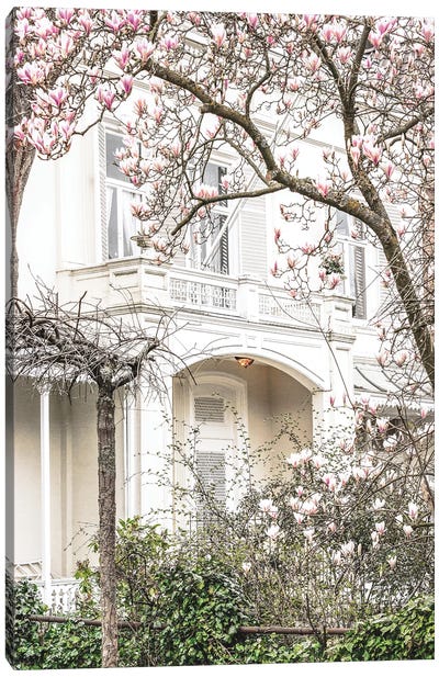 House With Magnolias Canvas Art Print - Magnolia Art