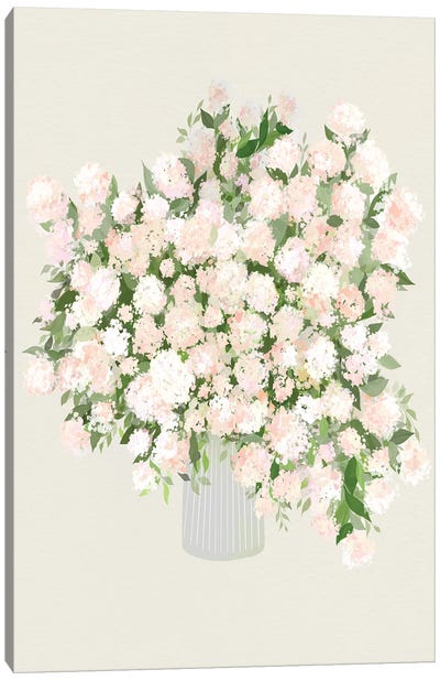 Hydrangeas In Vase With Background Canvas Art Print - Leah Straatsma