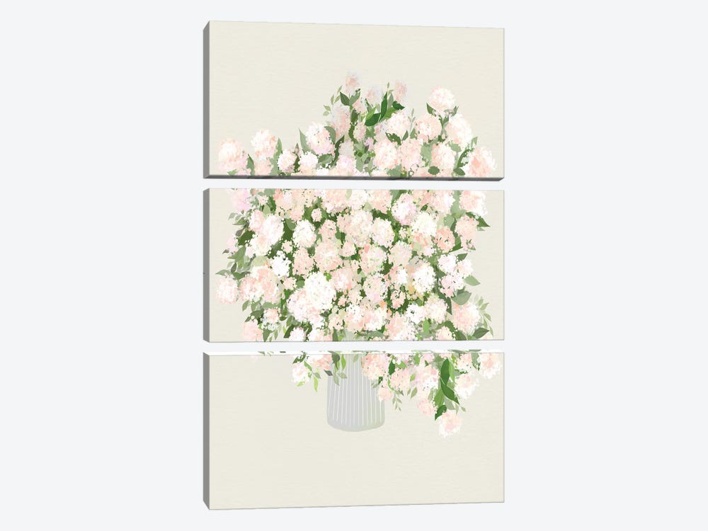 Hydrangeas In Vase With Background by Leah Straatsma 3-piece Canvas Art Print