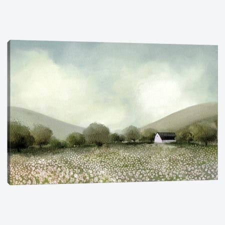 White Barn And Wildflowers Canvas Print #LEH385} by Leah Straatsma Canvas Art Print