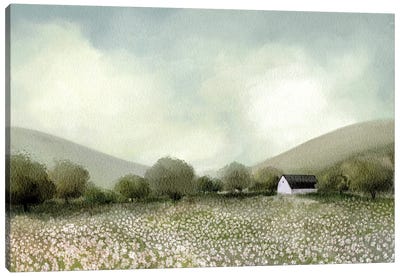 White Barn And Wildflowers Canvas Art Print - Leah Straatsma