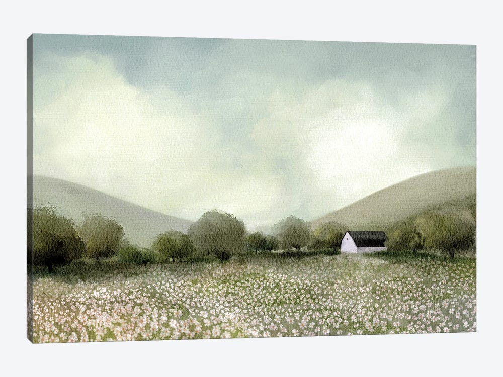 White Barn And Wildflowers by Leah Straatsma 1-piece Canvas Wall Art