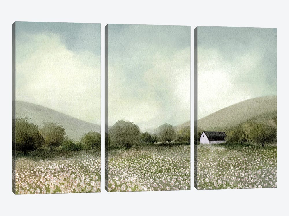 White Barn And Wildflowers by Leah Straatsma 3-piece Canvas Art
