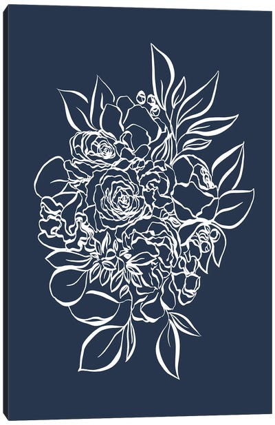 Here Comes The Bride Blue Canvas Art Print - Minimalist Flowers