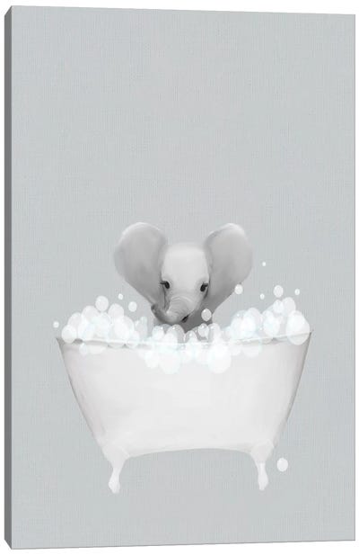 Elephant Blue Bath Canvas Art Print - Bathroom Humor Art