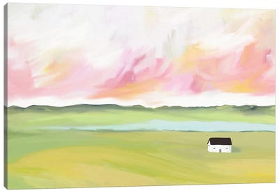 Farm House by The Lake Canvas Art Print - Farm Art