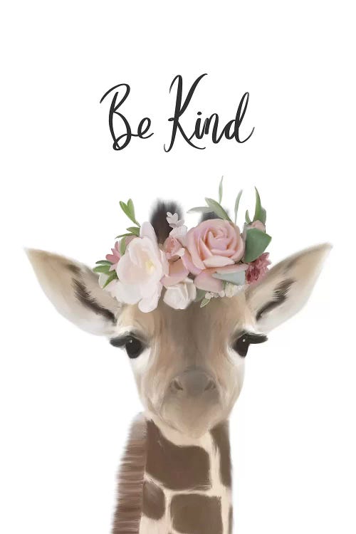 Floral Giraffe Be Kind by Leah Straatsma wall art