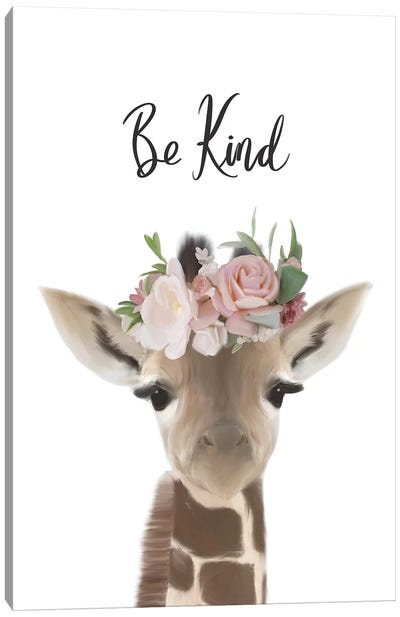 Floral Giraffe Be Kind Canvas Art Print - Kindness Art