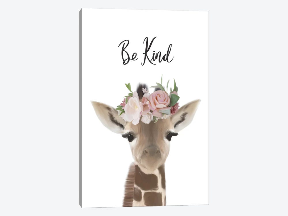 Floral Giraffe Be Kind by Leah Straatsma 1-piece Canvas Print