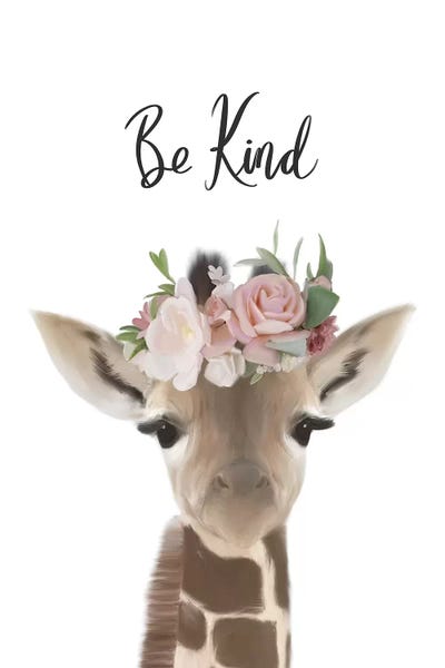 Kids Inspirational Art: Floral Giraffe Be Kind by Leah Straatsma