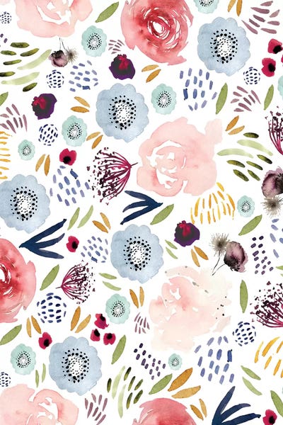 Floral Pink Red Blue by Leah Straatsma canvas print