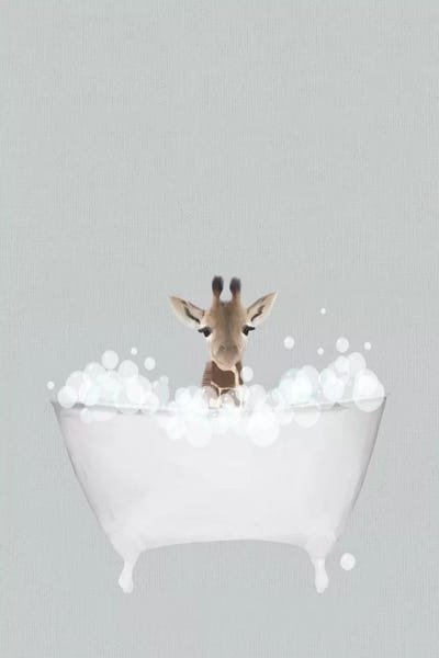 Giraffes: Giraffe Blue Bath by Leah Straatsma