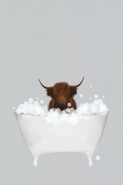 Bathroom Break: Highland Cow Blue Bath by Leah Straatsma