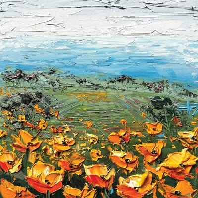 Poppies By The Monterey Bay by Lisa Elley framed canvas print