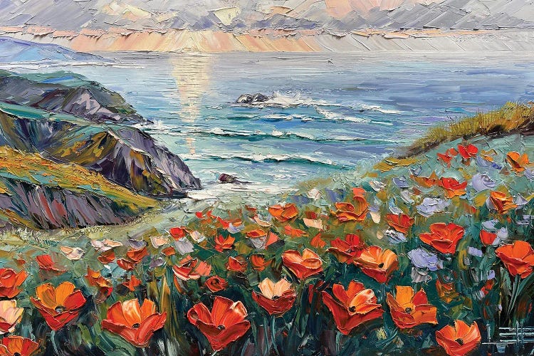 Where The Poppies Watch The Sea by Lisa Elley canvas print