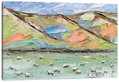 New Zealand Sheep Canvas Art Print - Pastel Impressionism