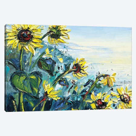 Sunflowers Over The Ocean Canvas Print #LEL287} by Lisa Elley Canvas Art Print