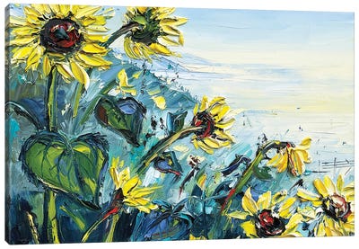 Sunflowers Over The Ocean Canvas Art Print - Lisa Elley