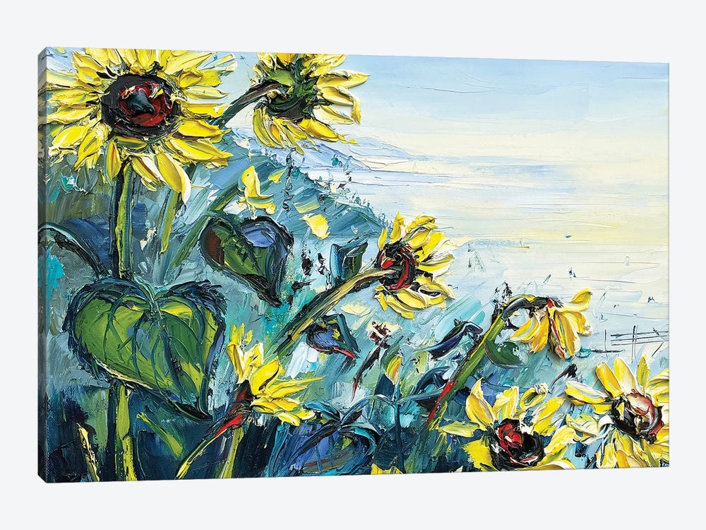 Sunflowers Over The Ocean by Lisa Elley 1-piece Canvas Print