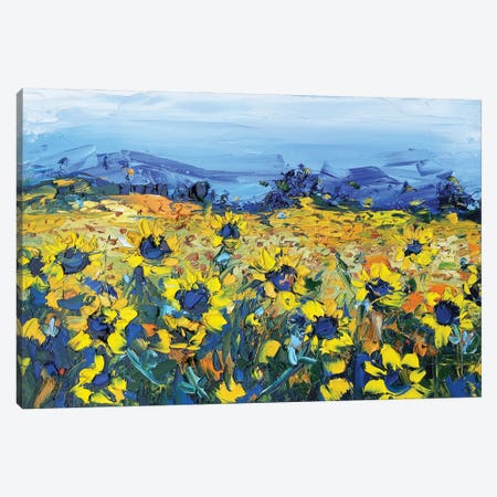 Sunflowers At The Vineyard Canvas Print #LEL288} by Lisa Elley Canvas Artwork