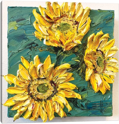 Van Gogh Trio Canvas Art Print - Van Gogh's Sunflowers Collection
