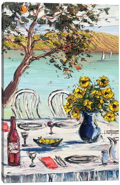 A Table On The Bay Canvas Art Print - Modern Tablescapes