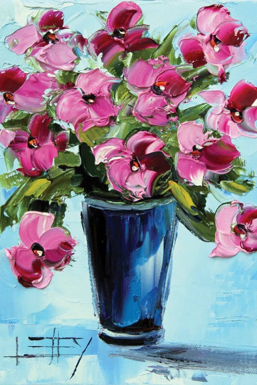 Pink Poppies With Blue Vase