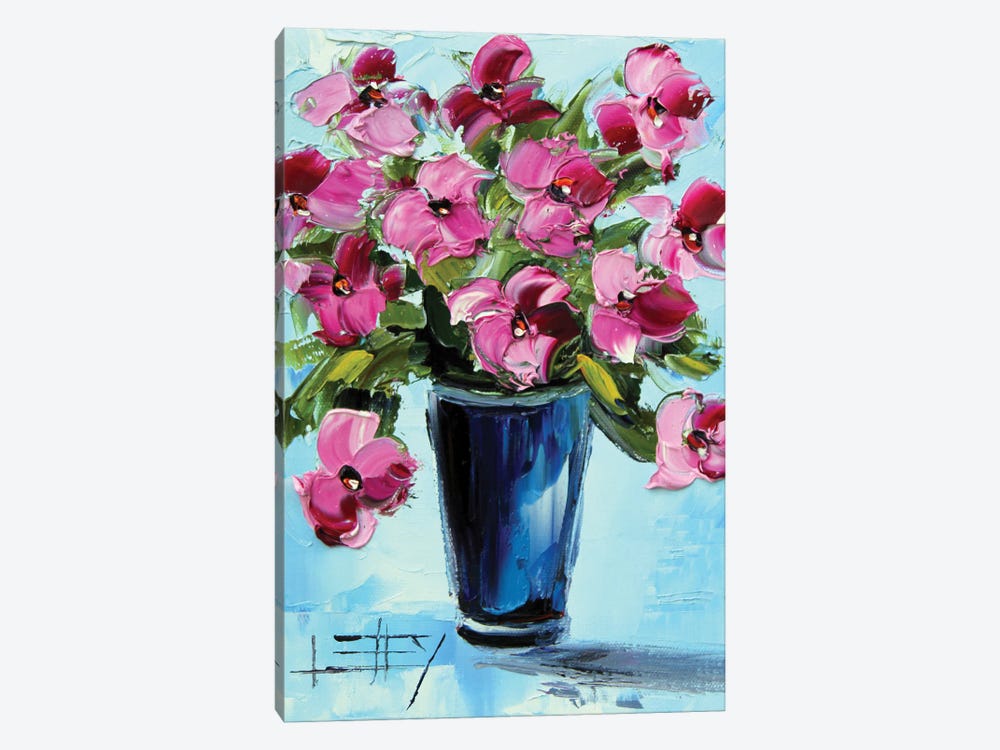 Pink Poppies With Blue Vase by Lisa Elley 1-piece Canvas Art Print