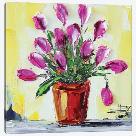Pink Tulips Canvas Print #LEL406} by Lisa Elley Canvas Art Print