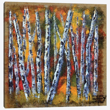Birch Tree Forest On Burlap Canvas Print #LEL430} by Lisa Elley Art Print