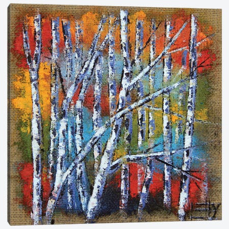 Birch Tree Forest On Burlap II Canvas Print #LEL431} by Lisa Elley Art Print