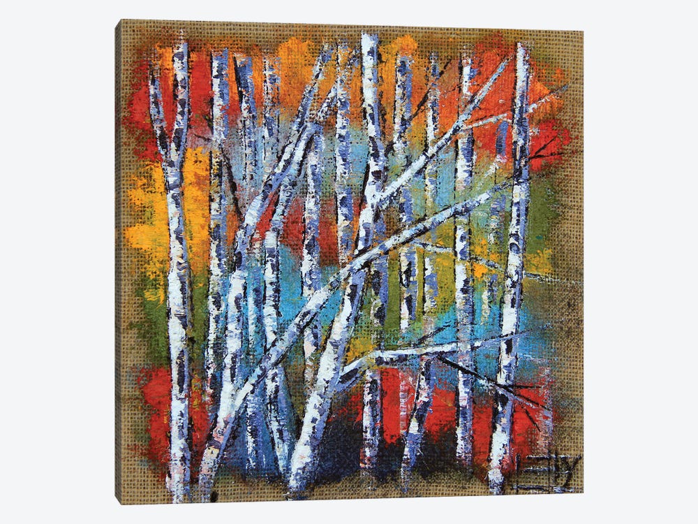 Birch Tree Forest On Burlap II by Lisa Elley 1-piece Canvas Wall Art