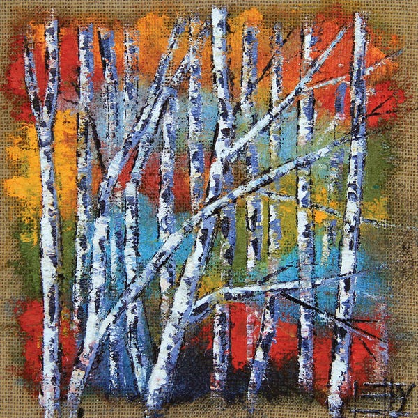 Lisa Elley: Birch Tree Forest On Burlap II by Lisa Elley