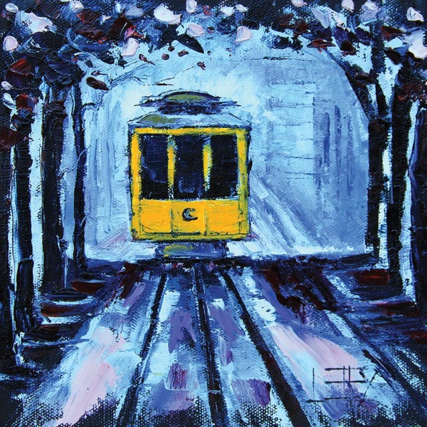 Trains: San Francisco Cherry Blossoms In The Spring by Lisa Elley