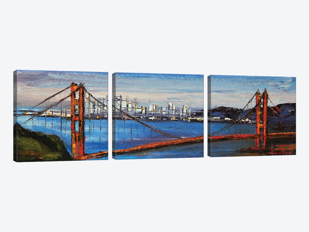 Golden Gate Bridge San Francisco City Skyline Sunset by Lisa Elley 3-piece Canvas Art
