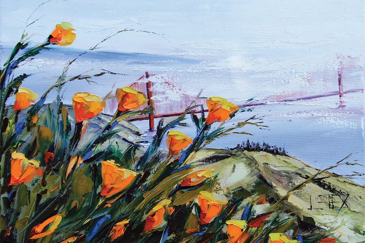 Golden Gate Bridge With California Poppies