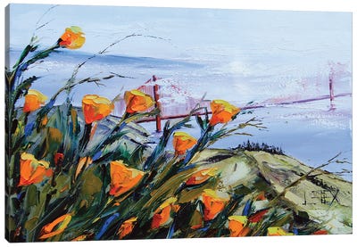 Golden Gate Bridge With California Poppies Canvas Art Print - Lisa Elley
