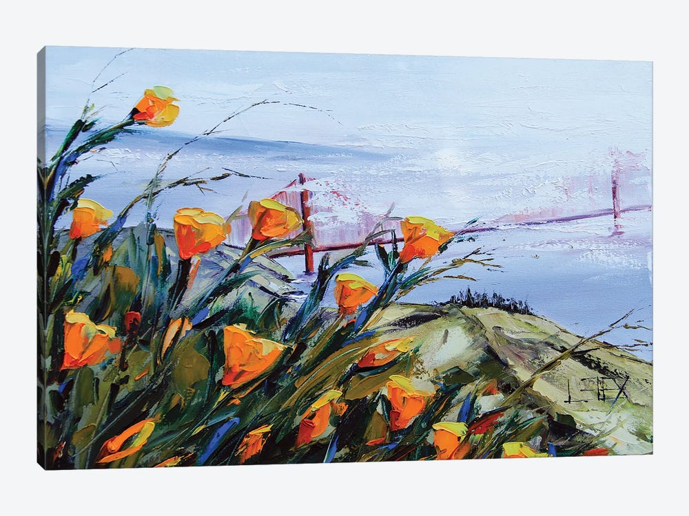 Golden Gate Bridge With California Poppies by Lisa Elley 1-piece Canvas Art Print