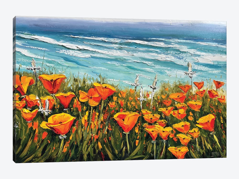 Overture California Poppies Contemporary Artwork by Lisa Elley 1-piece Canvas Art