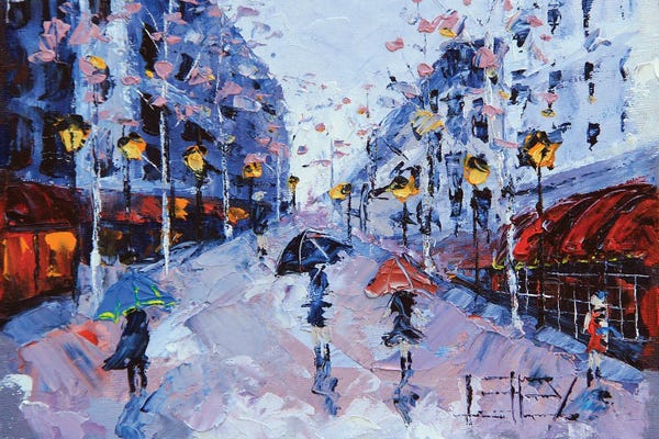 Rain: A Walk In Paris Abstract Cityscape by Lisa Elley