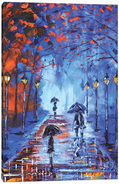 An Evening Walk In Paris Canvas Art Print - Rain Art