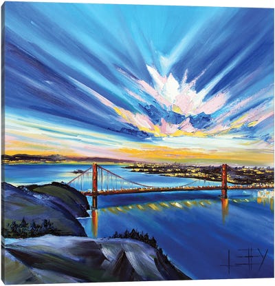 San Francisco Evening Skyline With The Golden Gate Bridge Canvas Art Print - Famous Bridges